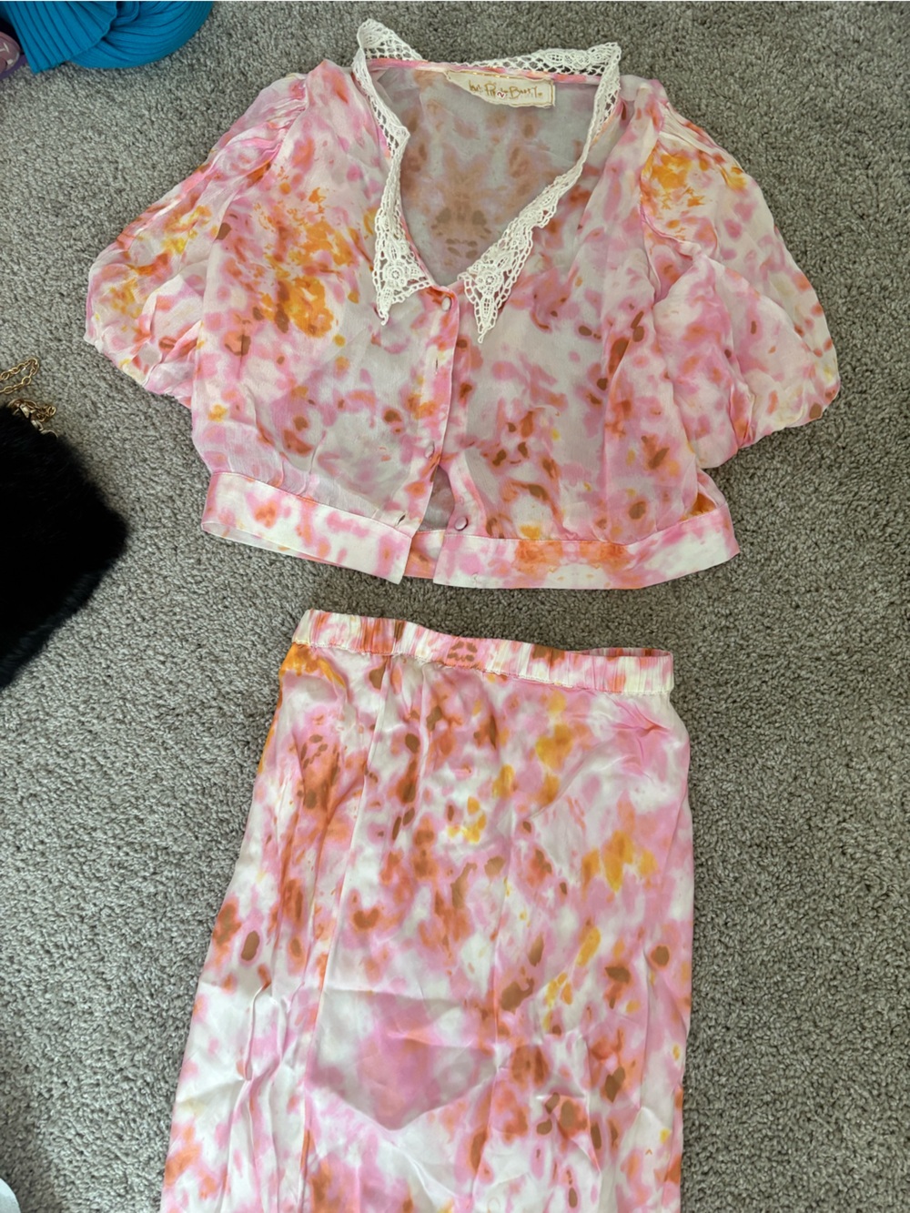Sheer Pink & Orange Floral Two-Piece Set